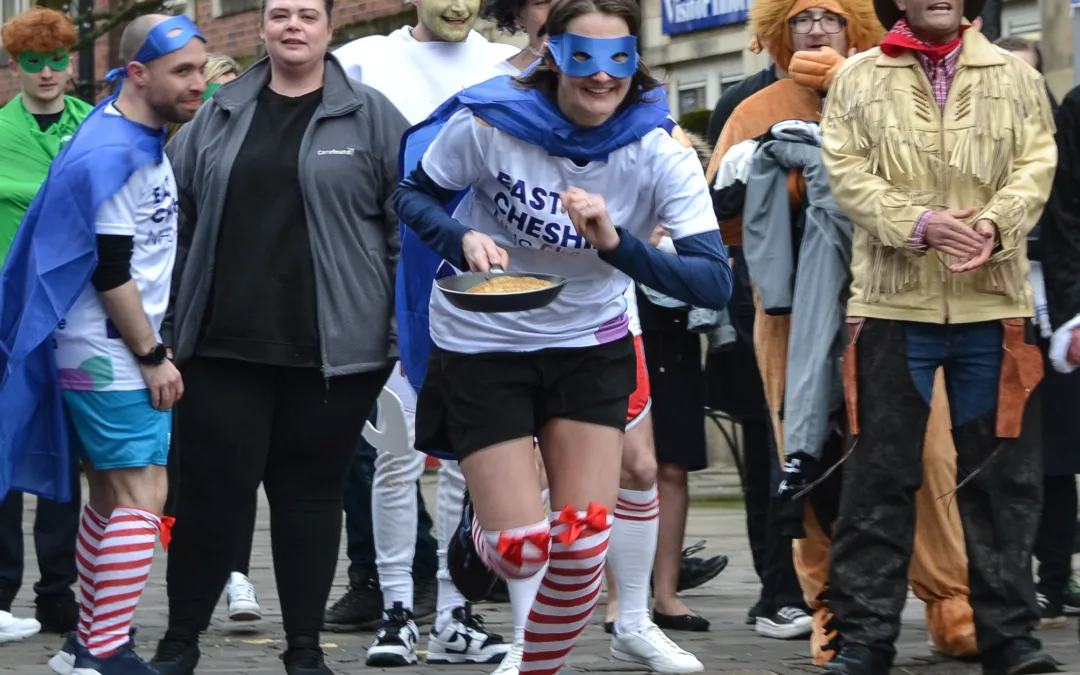 Record number of teams batter it out at Macclesfield’s famous pancake race